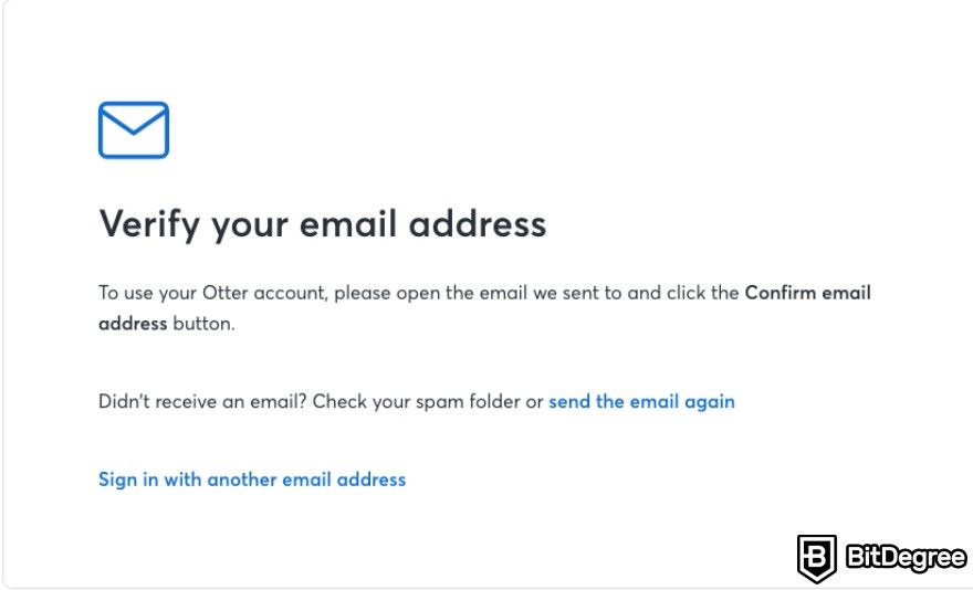 Otter.ai review: Otter.ai asking to verify email address.