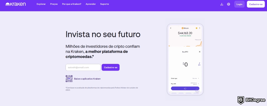 Como enviar Bitcoin para outra carteira: página inicial da Kraken.