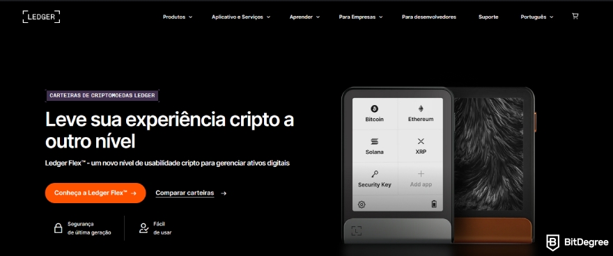 Como enviar Bitcoin para outra carteira: página inicial da Ledger.