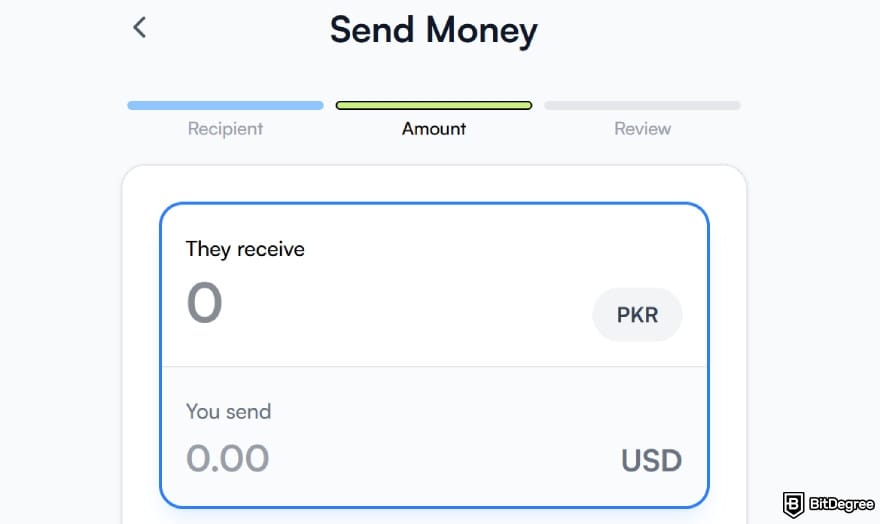 Pakistan currency: enter how much money to send.