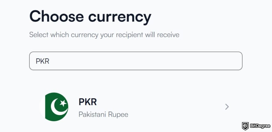 Pakistan currency: find and select Pakistani rupee from the list.
