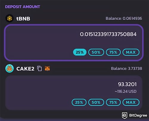 PancakeSwap liquidity: deposit amount.