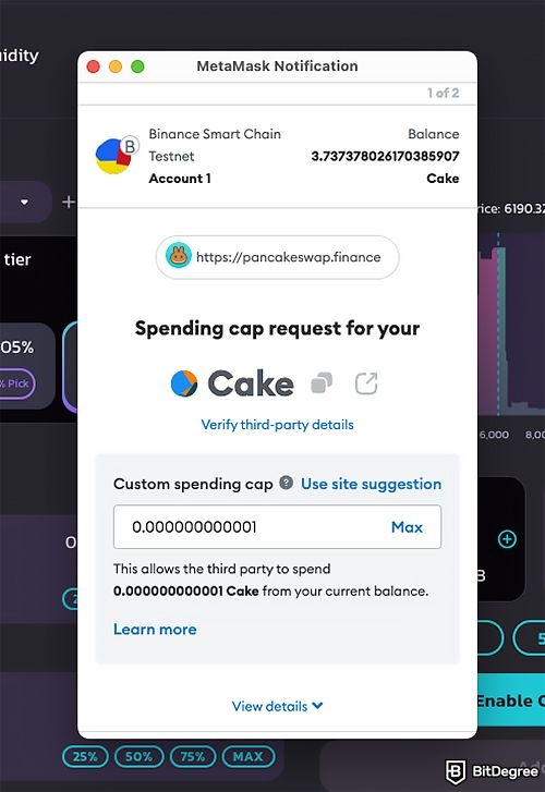 PancakeSwap liquidity: spending cap.