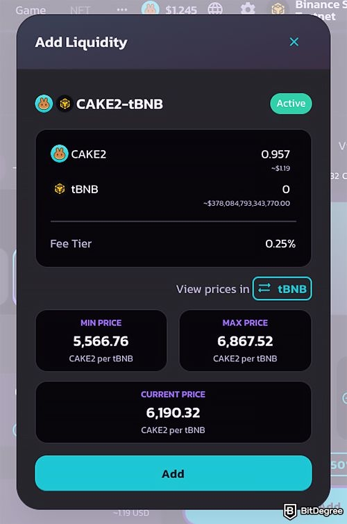 PancakeSwap liquidity: liquidity summary.