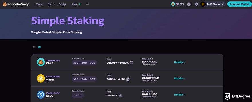 PancakeSwap review: staking.