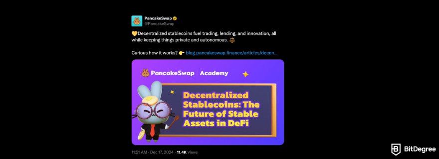 PancakeSwap review: Twitter post.