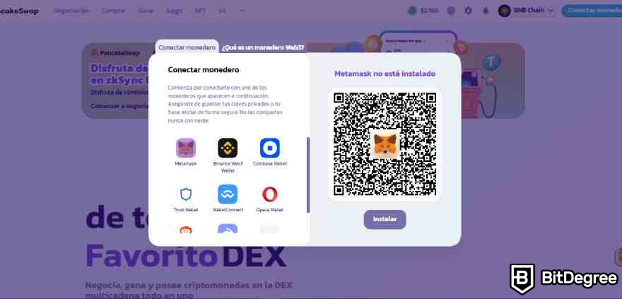 PancakeSwap staking: conectar MetaMask.