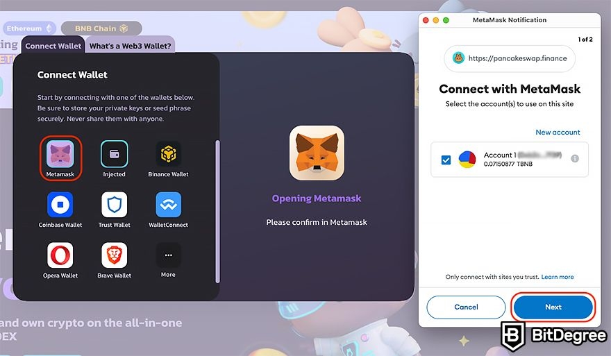 PancakeSwap staking: connect MetaMask.