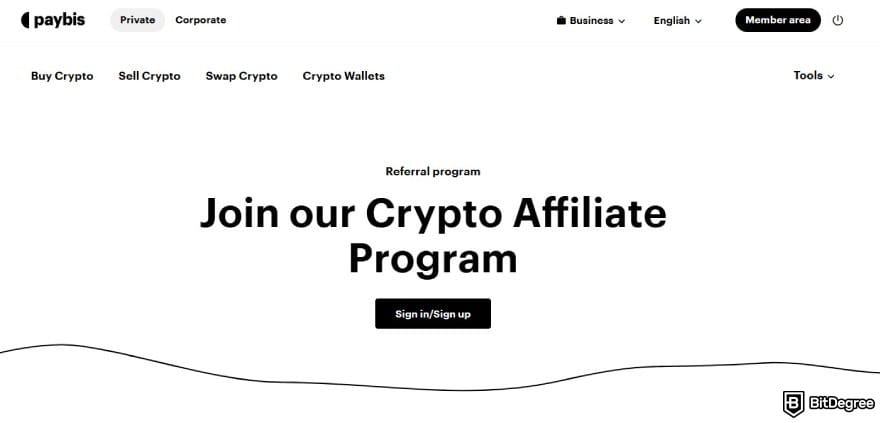 Paybis review: the Referral program page on Paybis' website.