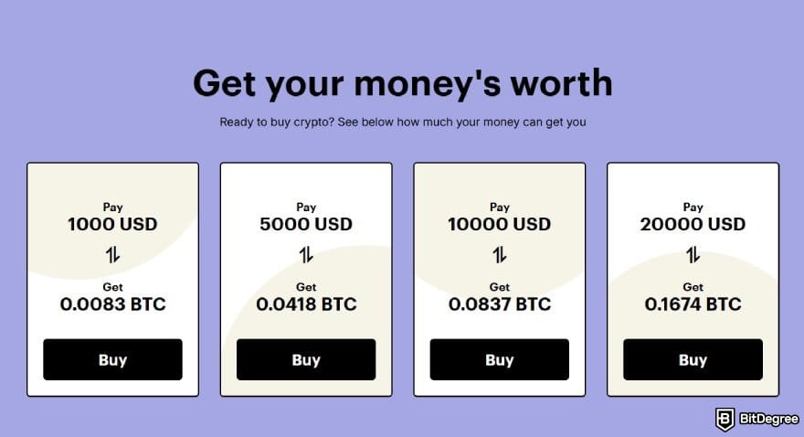 Paybis review: a list of conversion rates from USD to BTC on Paybis.
