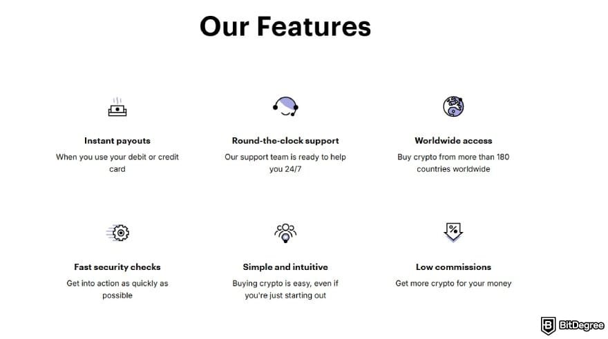 Paybis review: Paybis' core features.