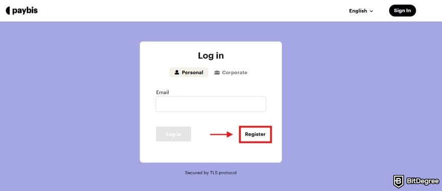 Paybis review: the sign in page on Paybis.