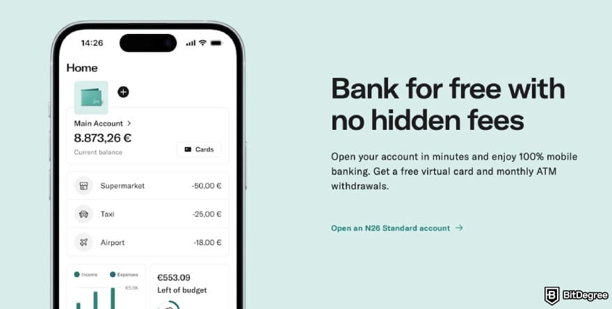 PayPal alternative: N26 showcasing ATM features.