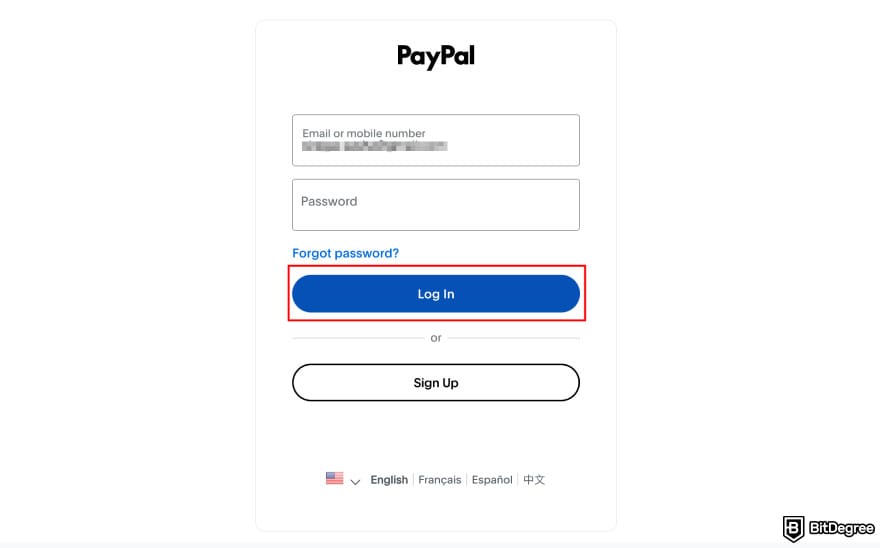 PayPal review: PayPal login page. PayPal review: PayPal login page.