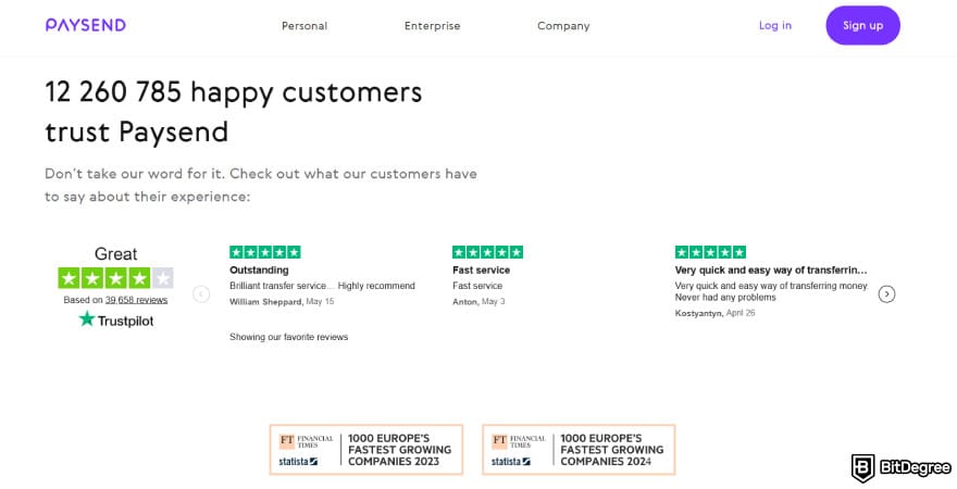 Paysend review: customer reviews on Paysend's site.