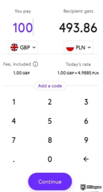 Paysend review: enter the amount to send.