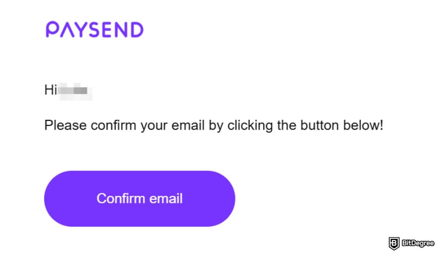 Paysend review: email verification request.