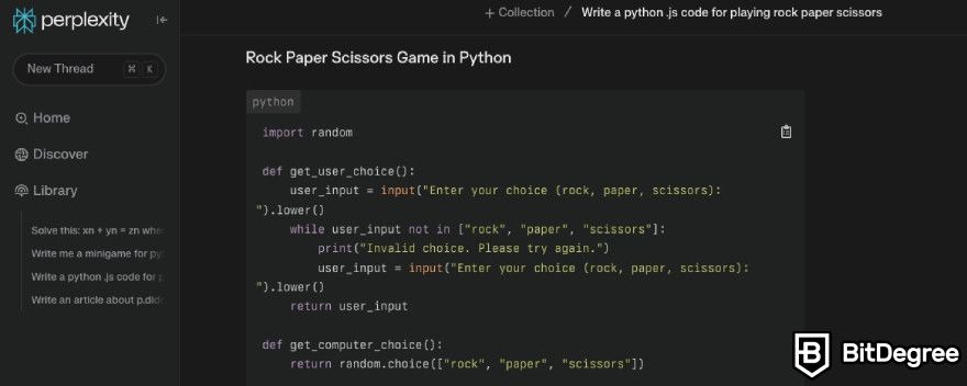 Perplexity AI review: Python code written by Perplexity.