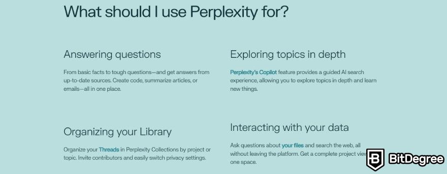 Perplexity AI review: Perplexity's use cases.