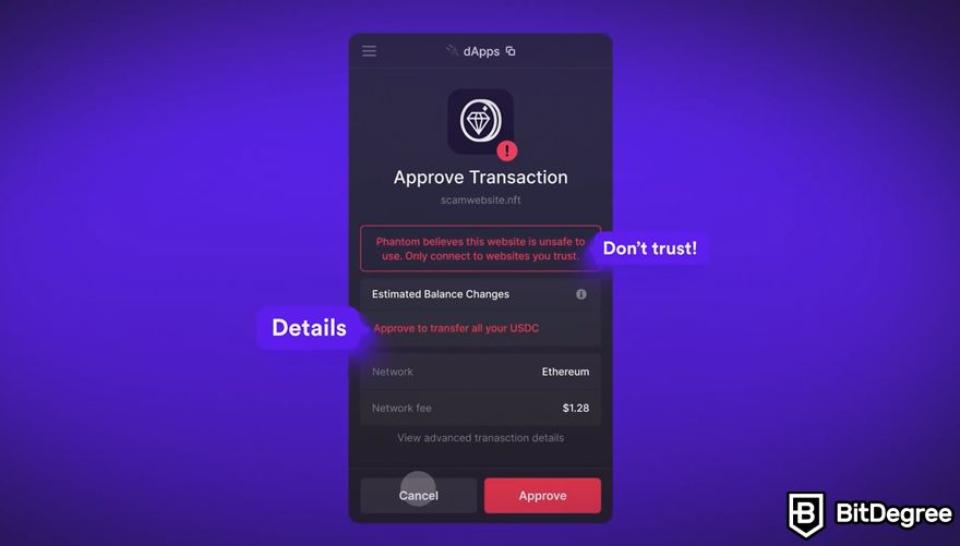 Phantom Wallet: Transaction Previews feature.