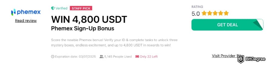 Phemex invitation code: a Phemex coupon on BitDegree.