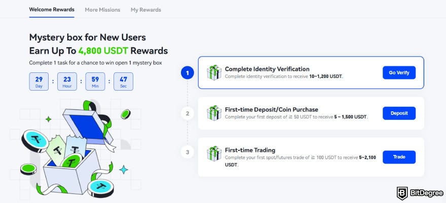 Phemex invitation code: the mystery box page for new users.