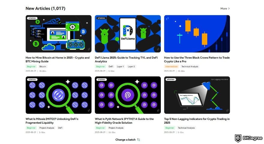 Phemex review: a list of articles on Phemex Academy.