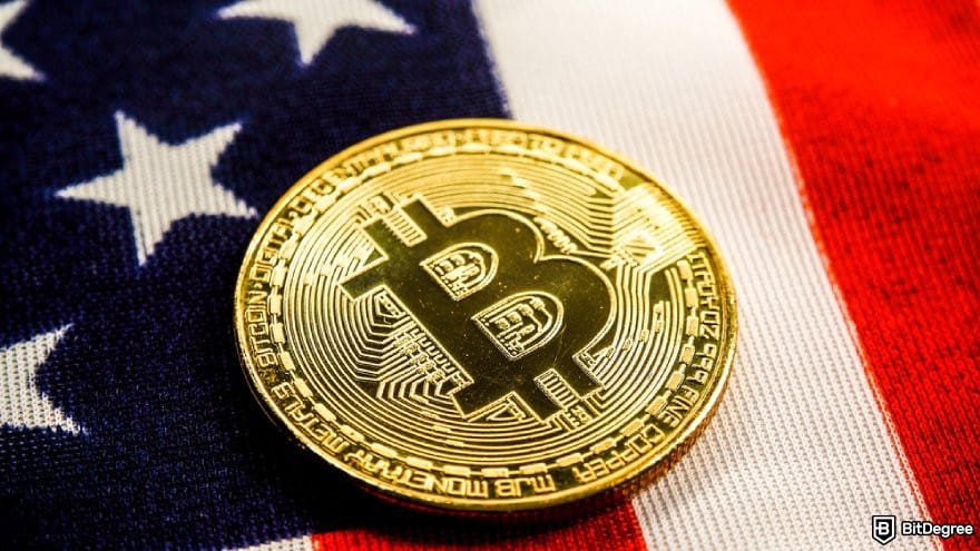 Phemex review: a BTC coin on an American flag.