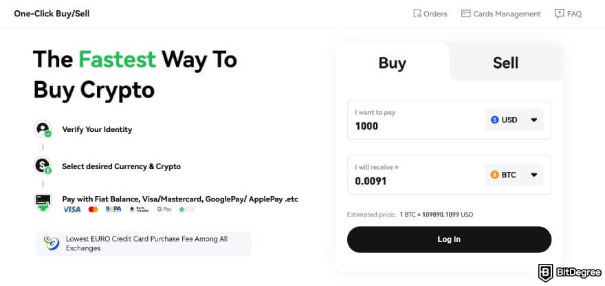 Phemex review: the One-Click Buy/Sell page on Phemex.