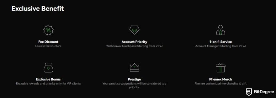 Phemex review: some of the benefits of Phemex's VIP program.