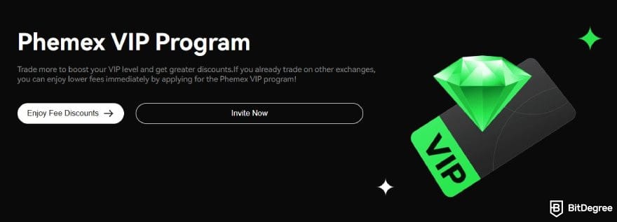 Phemex review: the VIP program page on Phemex.