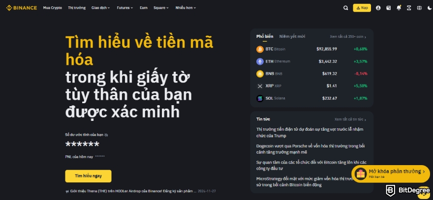 Phí Gemini: Trang chủ Binance.