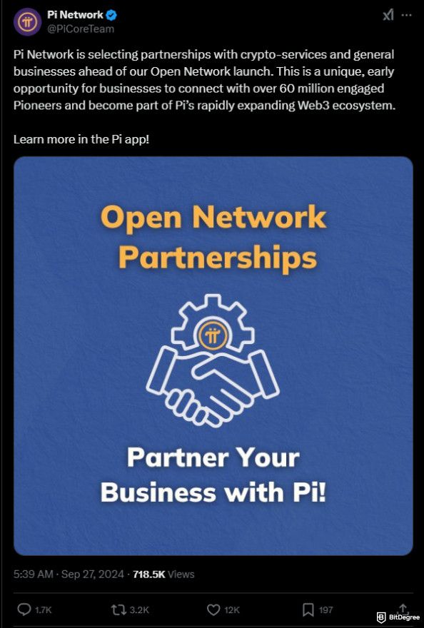 Pi Network launch date: official announcement of 60 million users.