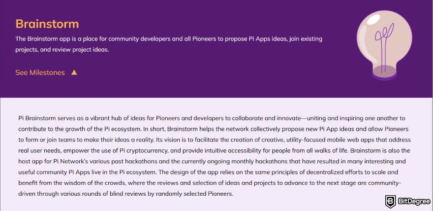 Pi Network launch date: Pi's Brainstorm application.