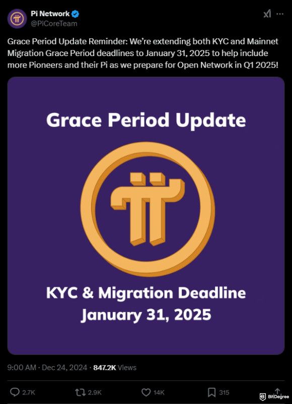 Pi Network launch date: grace period update announcement.