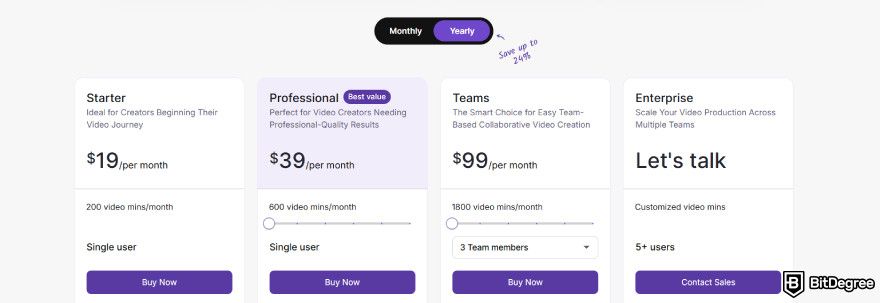 Pictory.ai coupon code: Pictory.ai's pricing.