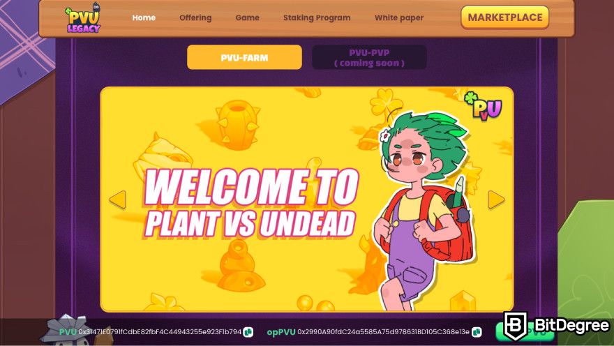 Plant VS Undead NFT: a screenshot of the official PVU Legacy website.