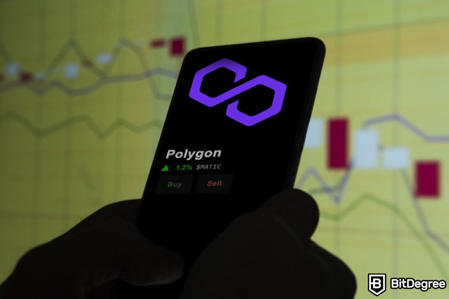 Polygon staking: a phone scree showing MATIC price.