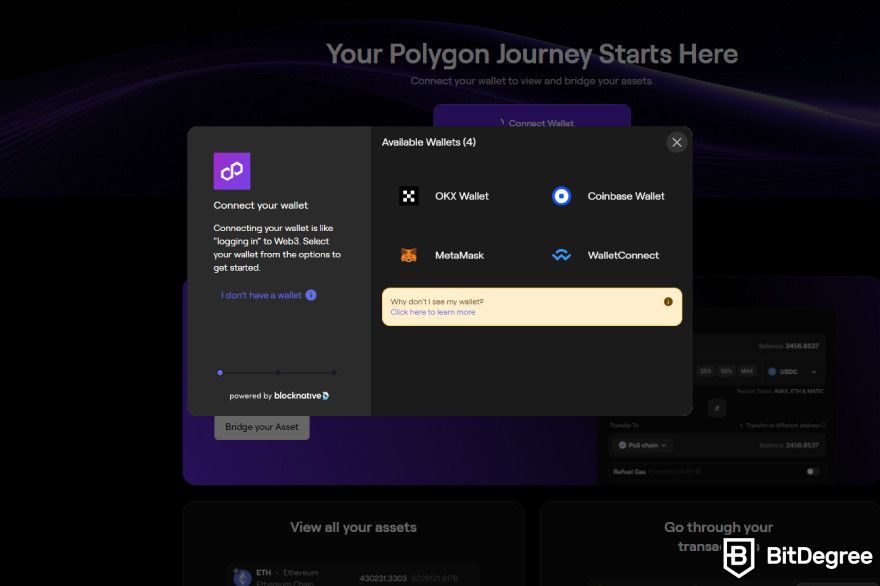 Polygon staking: connect your wallet.