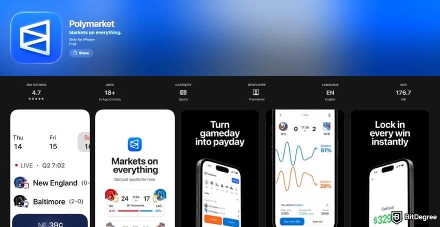 Polymarket review: Polymarket page on Apple's App Store.