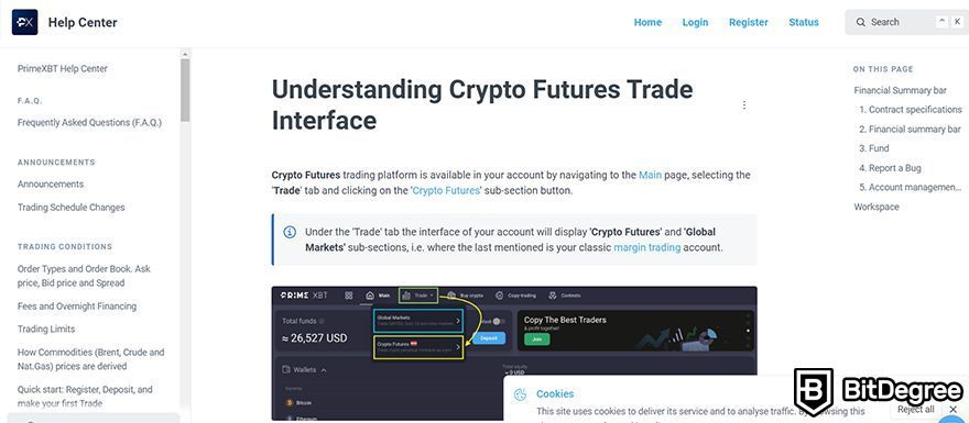 Prime XBT futures review: understanding futures trading interface.