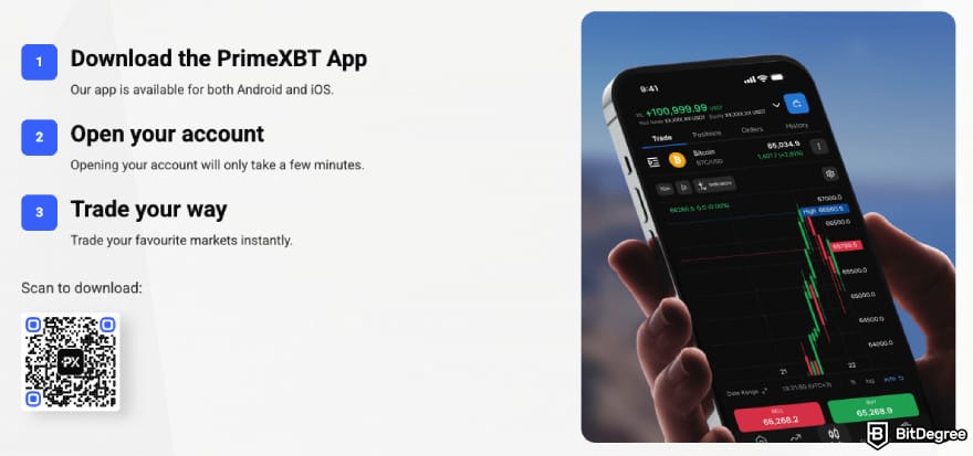 PrimeXBT review: the PrimeXBT mobile app.