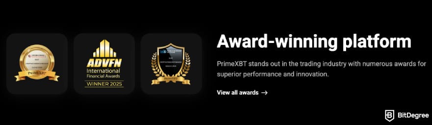 PrimeXBT review: some of PrimeXBT's awards.