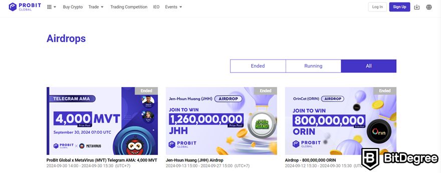 ProBit review: airdrops.