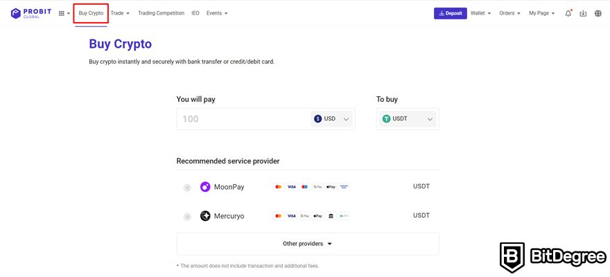 ProBit review: the "Buy Crypto" button