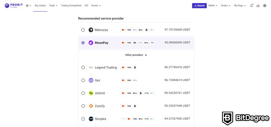ProBit review: payment providers.