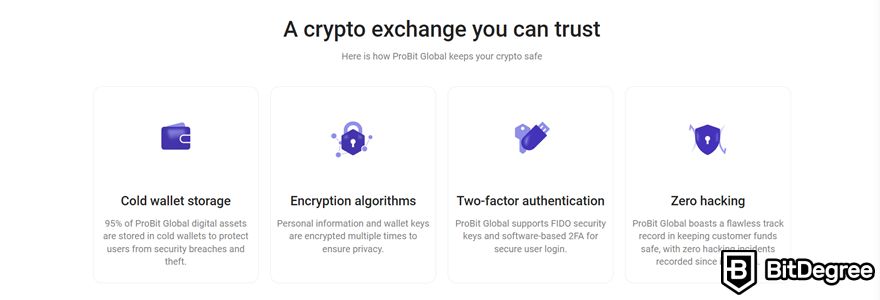 ProBit review: ProBit's security measures on the homepage.