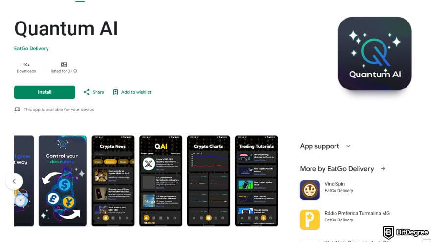 Quantum AI review: mobile application on Google Play.