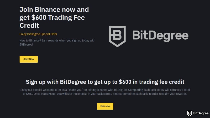 Quantum AI review: Binance landing page.