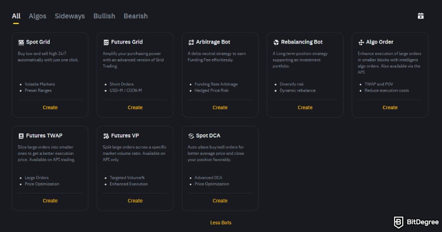Quantum AI review: available bots on Binance.